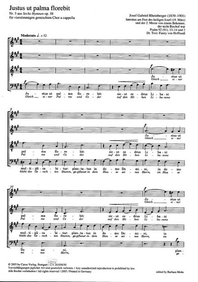 J. Rheinberger: Justus Ut Palma Florebit (6 Hymnen Op 58/5)