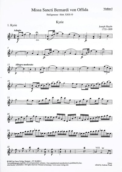 J. Haydn: Missa Sancti Bernardi von Offid, 5GesGchOrch (Vl1)
