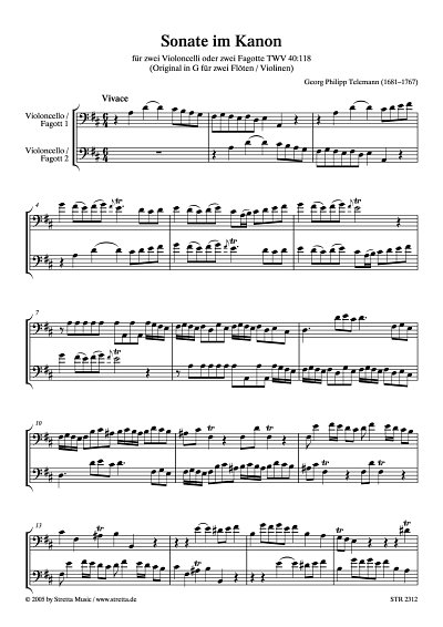 DL: G.P. Telemann: Sonate im Kanon TWV 40:118 / eingerichtet