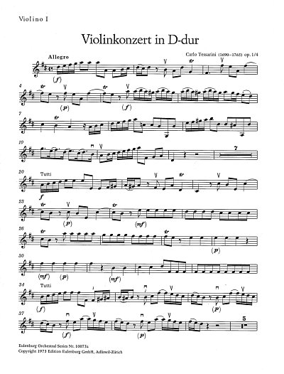C. Tessarini: Konzert für Violine D-Dur op. 1, VlStrBc (Vl1)