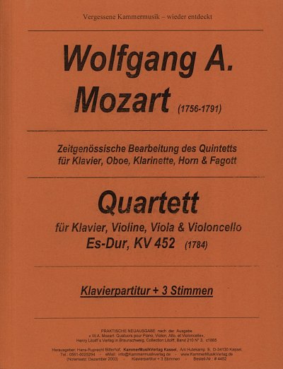 W.A. Mozart: Quartett Es-Dur Kv 452 Nach Dem Quintett Kv 452