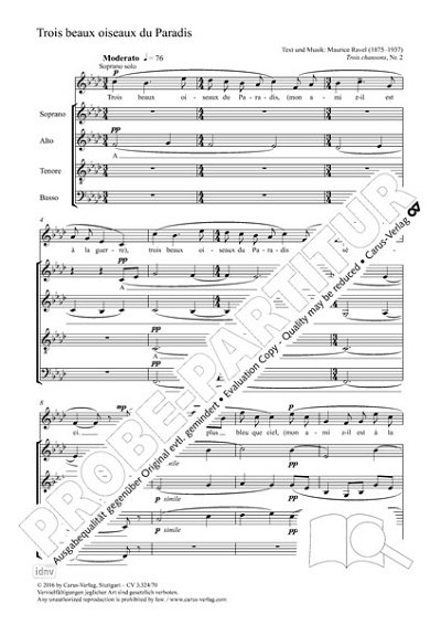 DL: M. Ravel: Trois beaux oiseaux du Paradis f-Moll (Part.)