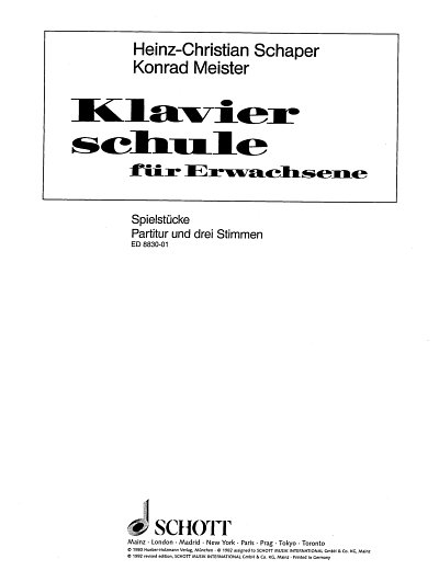 H. Schaper y otros.: Klavierschule für Erwachsene 1