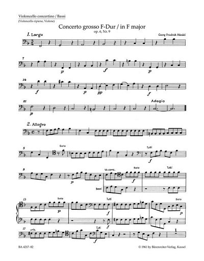 G.F. Händel: Concerto grosso F-Dur op. 6/9 HWV 327