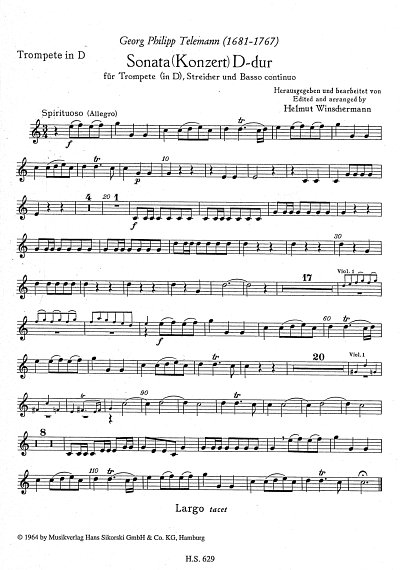 G.P. Telemann: Sonata für Trompete, Streicher und B.c. D-Dur TWV Anh. 41:D4