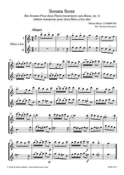 DL: M. Blavet: Sonata VI, 2 Floeten [Violinen/Oboen]