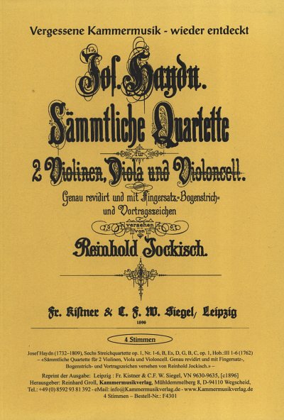 J. Haydn: Sechs Streichquartette Nr. 1-6 op. 1 Hob.: III 1-6 (1762)