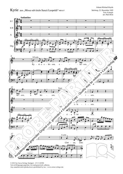 DL: M. Haydn: Kyrie G-Dur MH 837 (1805), FchOrg (Part.)