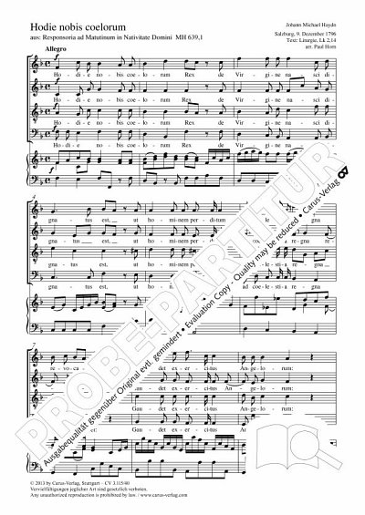 M. Haydn: Hodie nobis coelorum, GchKlav (Klavpa)