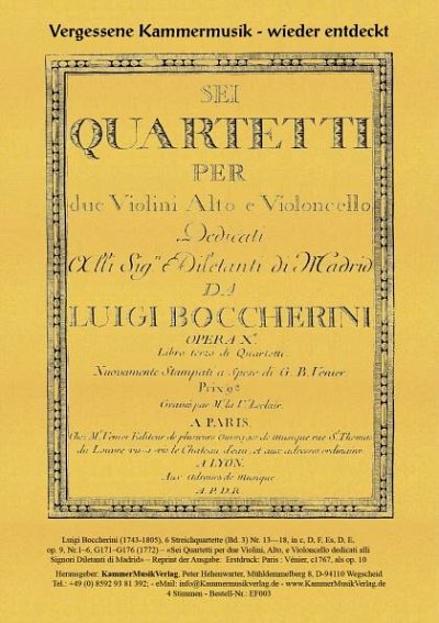 L. Boccherini: Sechs Streichquartette 3, 2VlVaVc (Stsatz)