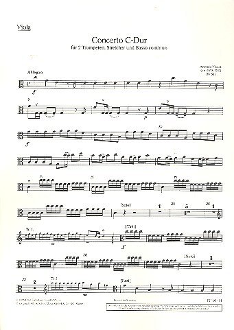 A. Vivaldi: Concerto  C-Dur op. 46/1 RV 537, 2TrpStrBC (Vla)