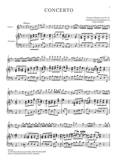 T. Albinoni: Concerto a cinque D-Dur op. 5/10, VlKlav (KASt)