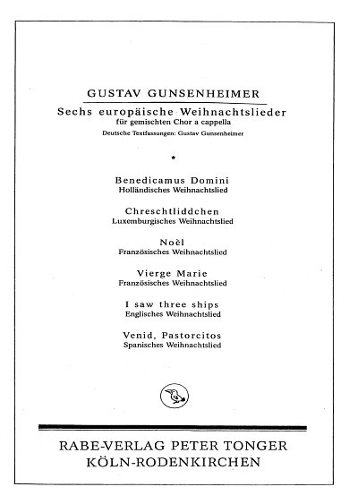 G. Gunsenheimer: 6 europäische Weihnachtslieder, GCh4 (Chpa)