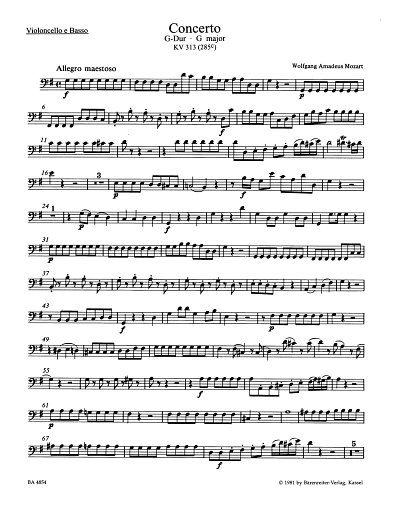 W.A. Mozart: Konzert G-Dur KV 313 (285c), FlOrch (VcKb)