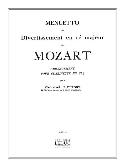 W.A. Mozart: Menuetto Du Divertissement , KlarKlv (KlavpaSt)