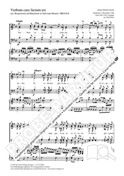 DL: M. Haydn: Verbum caro factum est G-Dur MH 63, GchOrg (Pa
