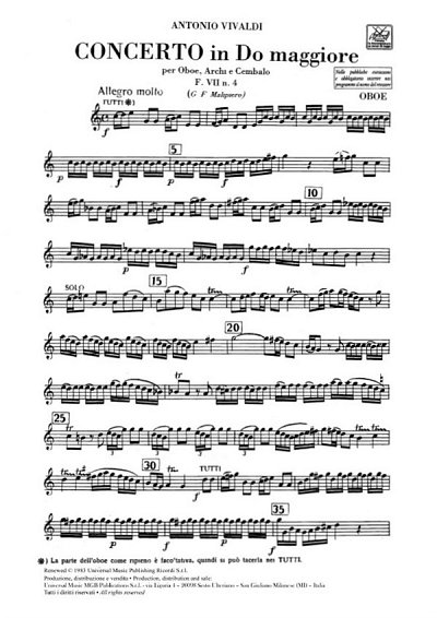 A. Vivaldi: Concerto Per Oboe, Archi E BC: In Do Rv (Stsatz)