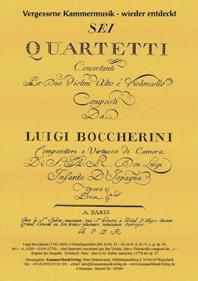 L. Boccherini: Sechs Streichquartette 6, 2VlVaVc (Stsatz)