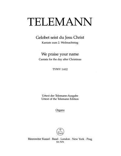 G.P. Telemann: Gelobet seist du, Jesu Christ TWV 1:612, Org