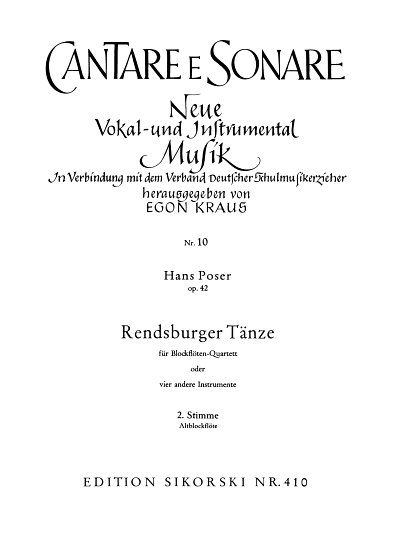 H.W. Poser: Rendsburger Tänze für Blockflöten-Quartett oder 4 andere Instrumente op. 42