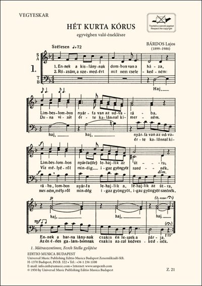 L. Bárdos: Seven Short Choruses, GCh4 (Chpa)