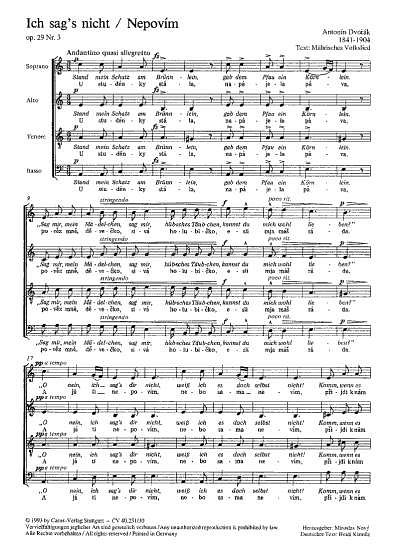 A. Dvořák: Ich sags nicht / Nepovím a-Moll op. 29, 3 (1876)