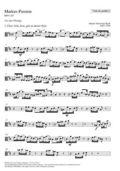 J.S. Bach: Markuspassion BWV 247 (1723/1, 3GesGchOrch (Vdg1)