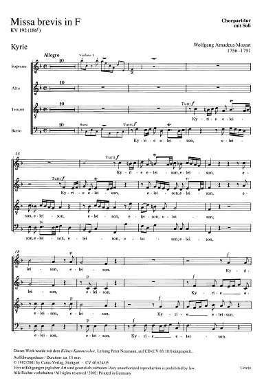 W.A. Mozart: Missa brevis in F KV 192 (1, 4GesGchOrch (Chpa)