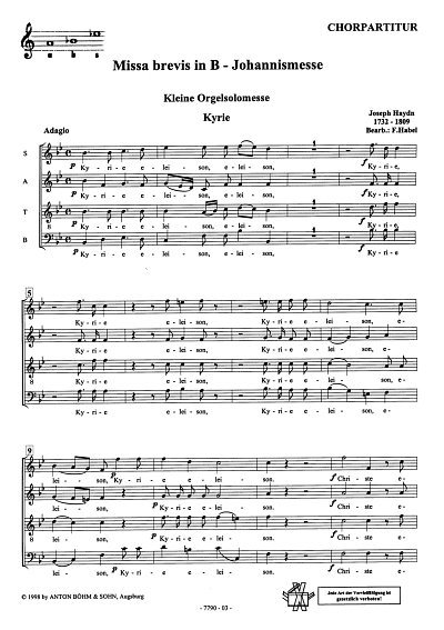 J. Haydn: Missa brevis B-Dur Sancti Joh, GesGchStrOrg (Chpa)