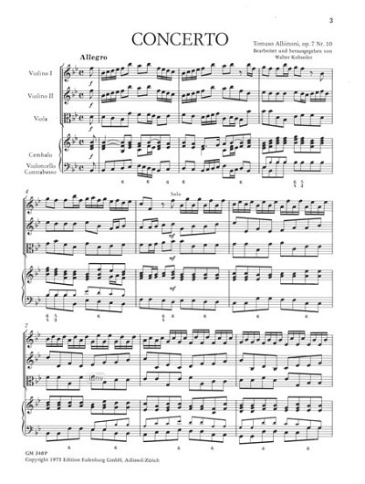 T. Albinoni: Concerto a cinque B-Dur op. 7/10, Stro (Part.)