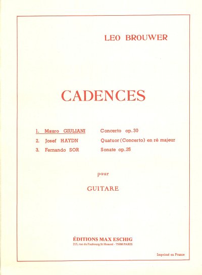 L. Brouwer: Cadence Ctoop 30Guitare Par Brouwer (Part.)