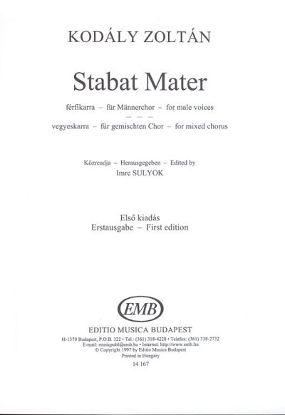 Z. Kodály: Stabat Mater, GesGch (Chpa)