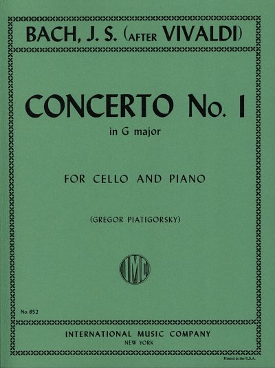 J.S. Bach: Concerto N. 1 Sol (Da Vivaldi) (Piatigorsky) (Bu)