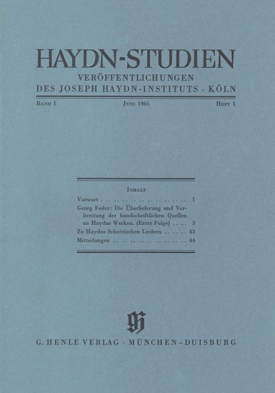 F. Georg: Haydn-Studien Band 1 Heft 1 (Juni 1965)