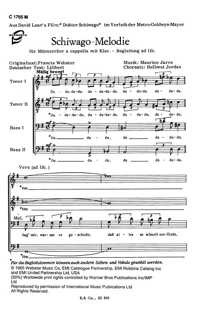 M. Jarre: Schiwago-Melodie, Mch4;Klv (Chpa)