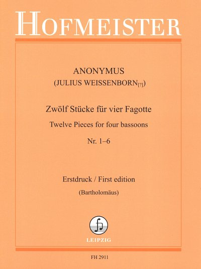 Anonymus: 12 Stücke Band 1 (Nr.1-6 ) für 4 Fagotte