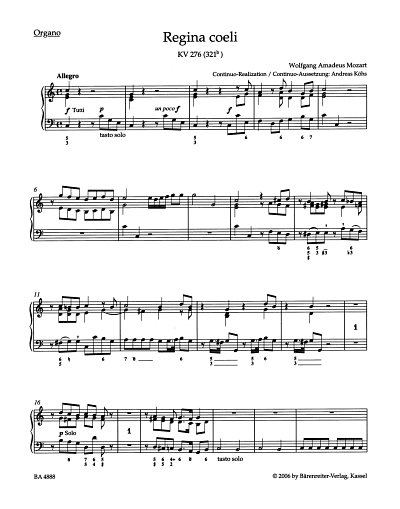 W.A. Mozart: Regina coeli KV 276 (321b), Org