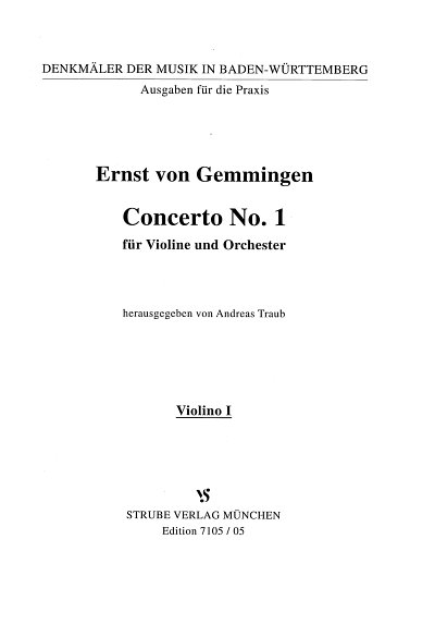 Gemmingen Ernst Von: Konzert 1 A-Dur - Vl Orch