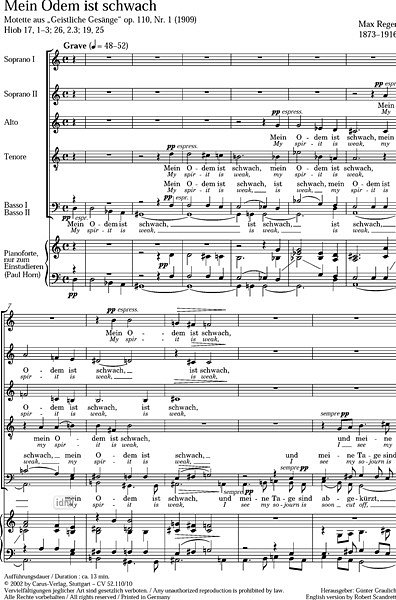 M. Reger: Mein Odem Ist Schwach (Aus 3 Motetten Op 110)