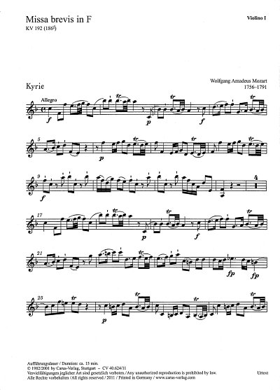 W.A. Mozart: Missa brevis in F KV 192 (18, 4GesGchOrch (Vl1)