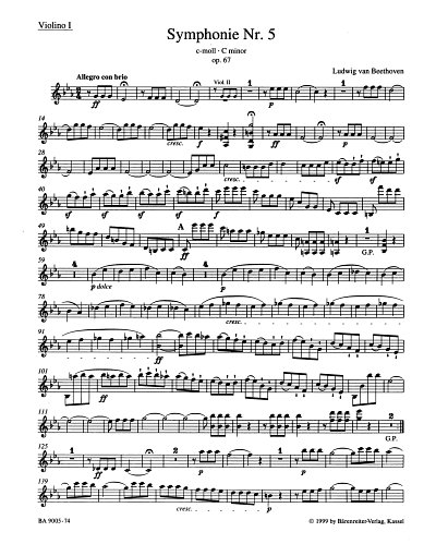 L. v. Beethoven: Symphonie Nr. 5 c-Moll op. 67, Sinfo (Vl1)