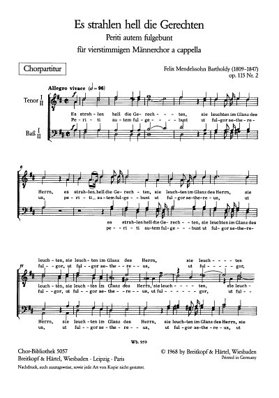 F. Mendelssohn Bartholdy: 2 geistliche Chöre Nr. 2 op. 115 Nr. 2 "Periti autem - Es strahlen hell die Gerechten"