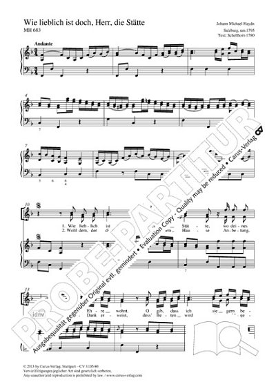 DL: M. Haydn: Wie lieblich ist doch, Herr, die S, FchOrg (Pa