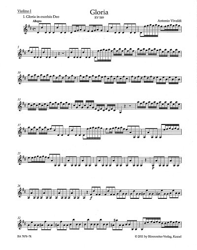 A. Vivaldi: Gloria RV 589, 3GesGchOrBc (Vl1)