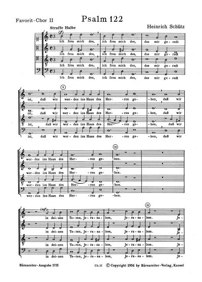 H. Schütz: "Ich freu mich des, das mir geredt ist" für 2 Favoritchöre, 2 Capellchöre und Basso continuo SWV 26