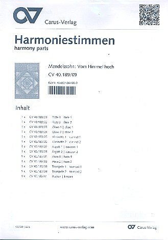 F. Mendelssohn Barth: Vom Himmel hoch, 2GsGchOrch (HARM)