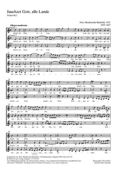 F. Mendelssohn Bartholdy: Jauchzet Gott, alle Lande C-Dur MWV B 9 (1822)