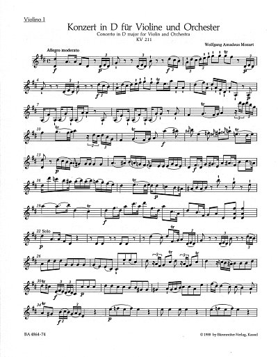 W.A. Mozart: Konzert fuer Violine und Orchester, VlOrch (Vl1