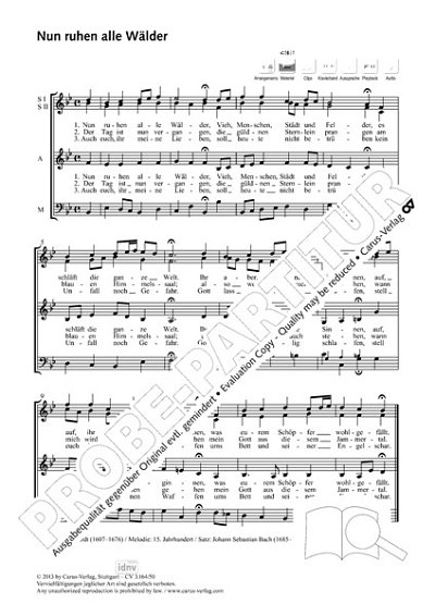 DL: J.S. Bach: Nun ruhen alle Wälder B-Dur (Part.)
