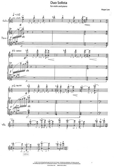 H. Lee: Duo solista für Violine und Klavier